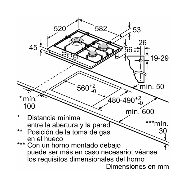 Bosch Series | 4, Stainless Steel Integrated 3 Burner Gas Hob-PGC6B5B90 - Image 4